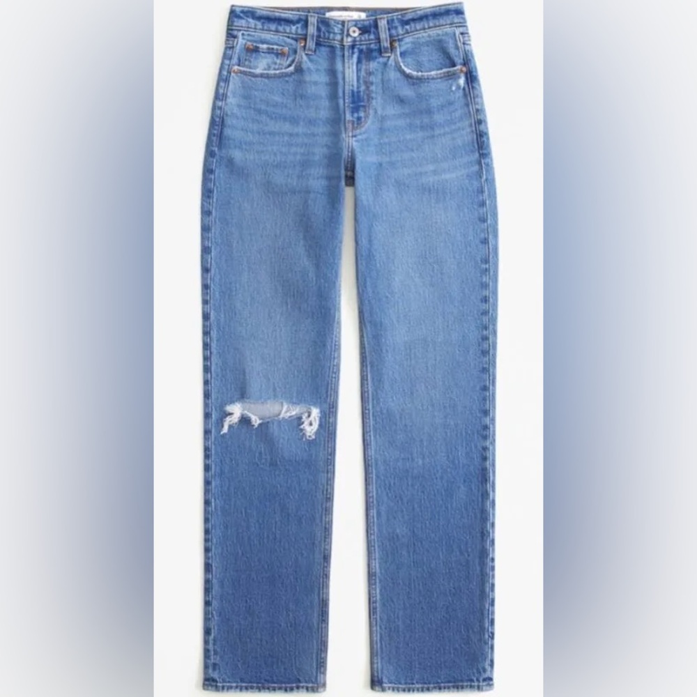 A&F Mid Rise 90s Straight Jean - Medium With Knee Slash 32 / 14R